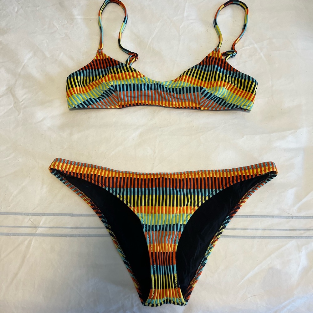 Solid & Striped Multicolor Bikini Set